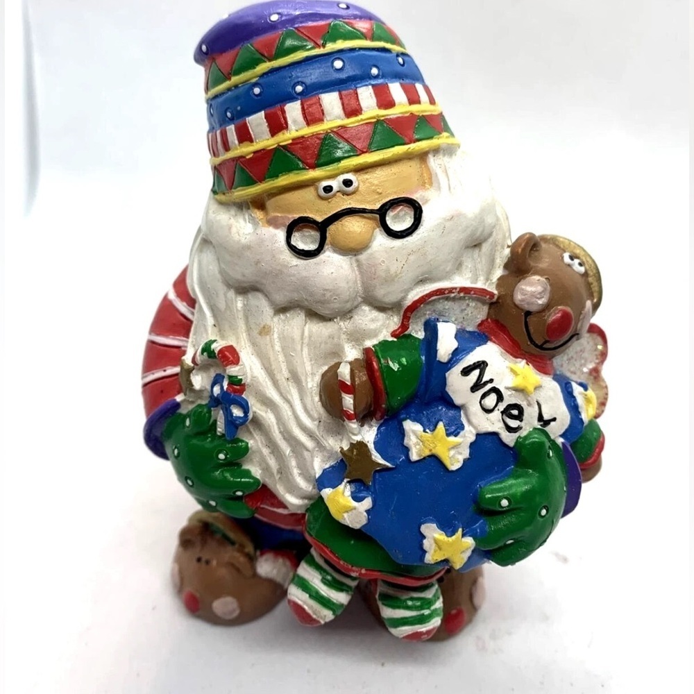 Vintage Whimsical Santa Figurine Resin 90s Colorful Gingerbread Christmas Décor